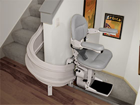 Bruno Elite Curved stairlift parked halfway up the steps